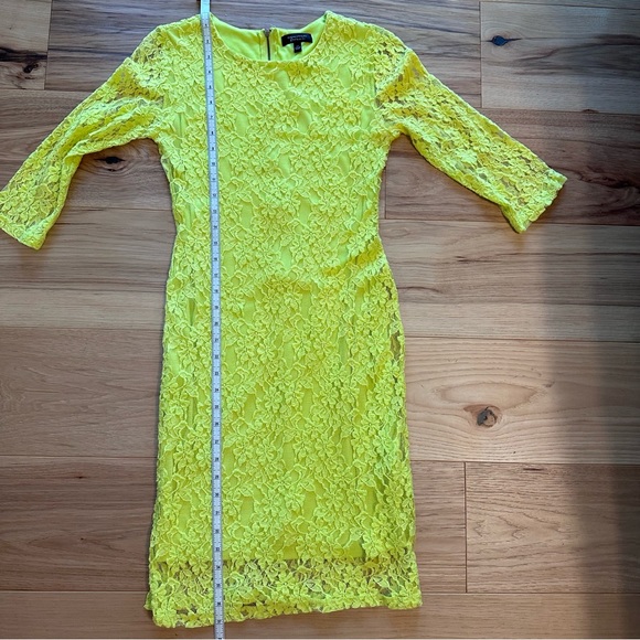 Spence Petite neon green/Citron lace 3/4 sleeve fitted lace midi dress EUC - Picture 13 of 16